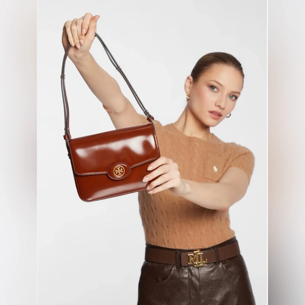 Tory Burch Cognac Leather Crossbody with Gold Logo